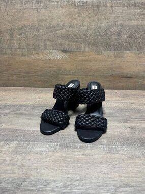 Steve Madden Black Block Heel Woven Braided Straps Women's Size 6.5